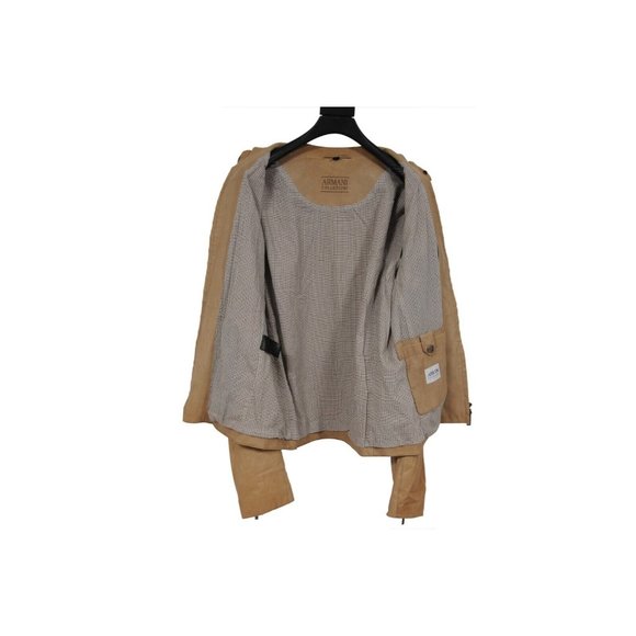 Armani Collezioni Mens Motorcycle Leather Jacket XL 42  Light Brown Tan Zip Up - Picture 7 of 14
